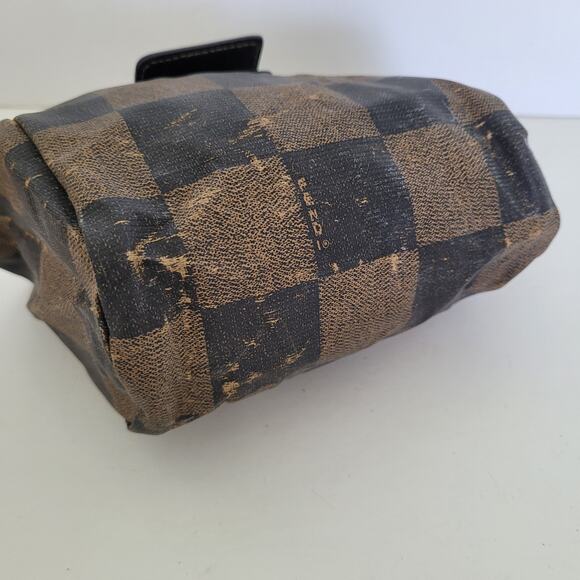 Fendi Plaid Nylon Small Bag Pouch Vintage Handbag Zip Italian Brown Logo - Picture 5 of 10